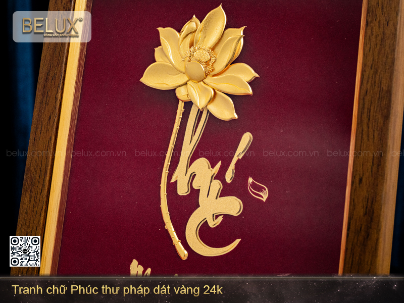 Tranh chữ Phúc thư pháp dát vàng 24k - 32x25cm